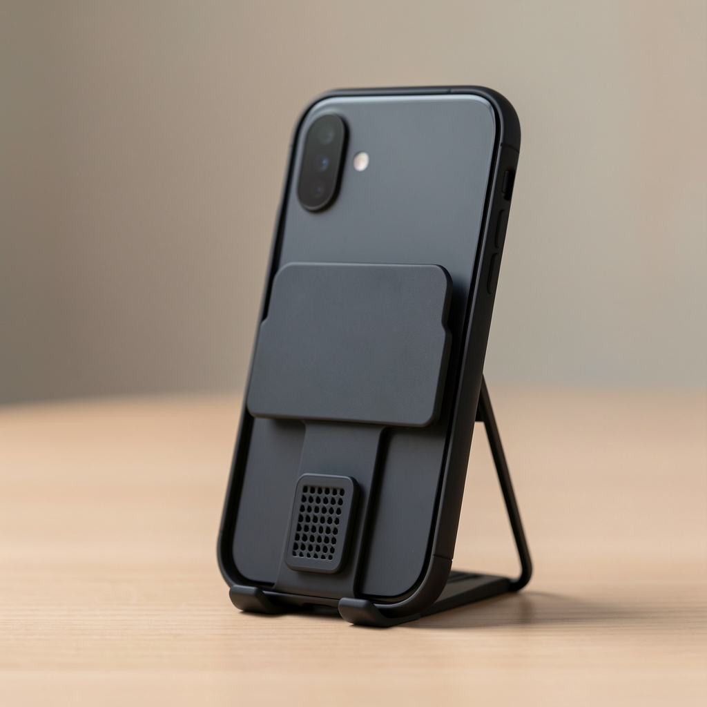 Soporte compacto para smartphone de ABS negro con pinza para rejilla de ventilación