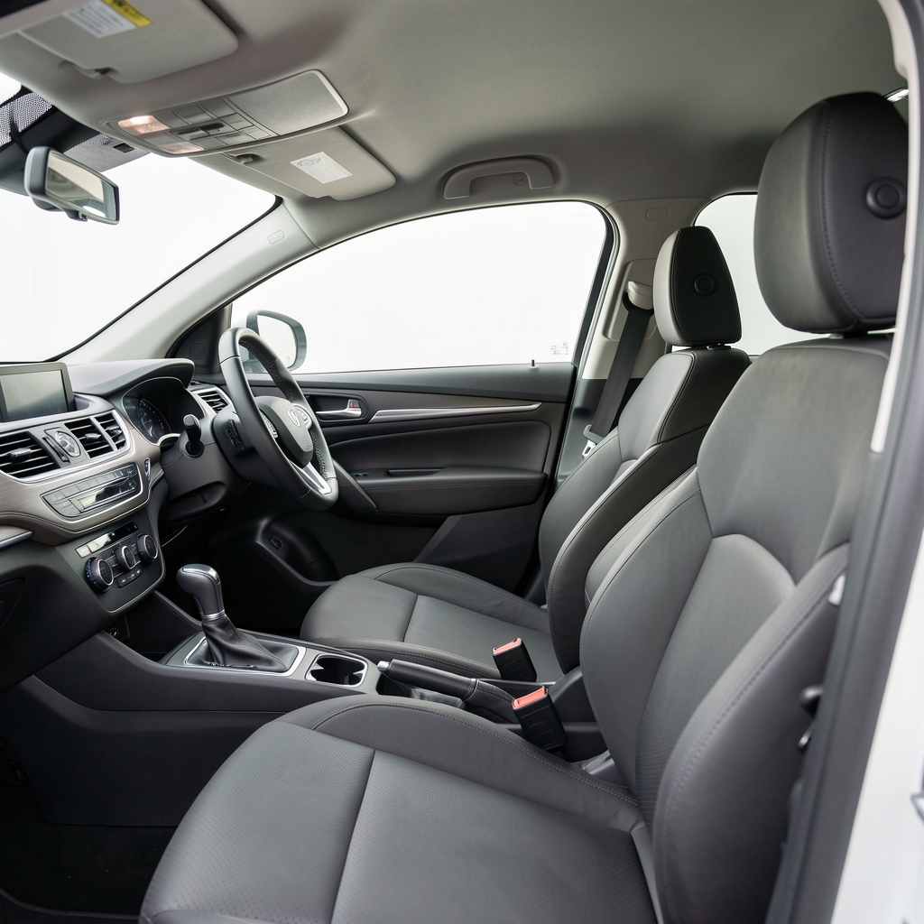 Interior de automóvil vacío con superficies limpias y accesorios de protección instalados