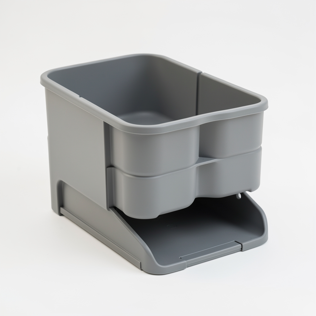 Organizador compacto de baúl color gris con dos compartimentos y base plegable sin personas