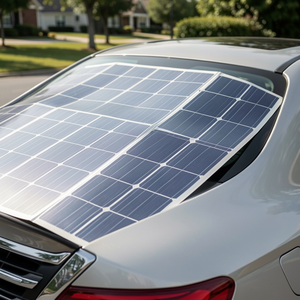Pantalla solar plegable plateada cubriendo el parabrisas de un automóvil estacionado sin personas