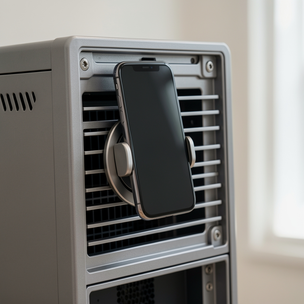 Soporte magnético de smartphone instalado en la rejilla de ventilación de un tablero sin conductor